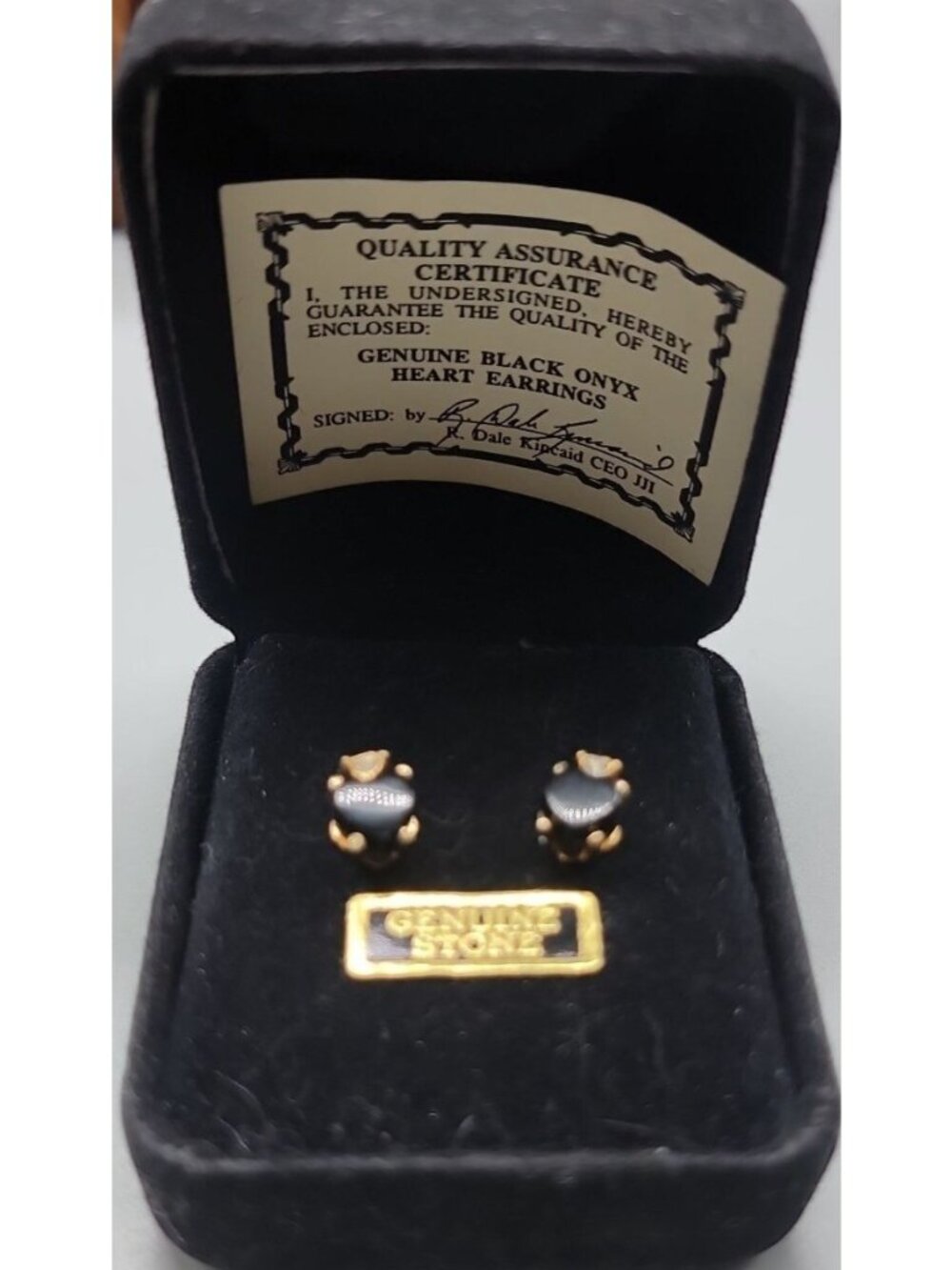 Genuine Black Onyx Heart Cut Earrings 18k Gold Plated  Finish & Certificate